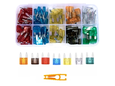 ПРЕДПАЗИТЕЛИ АВТОМОБИЛНИ МИНИ 100 БРОЯ В КУТИЯ С ЩИПКА КОМПЛЕКТ