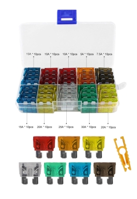 ПРЕДПАЗИТЕЛИ АВТОМОБИЛНИ СТАНДАРТ 100 БРОЯ В КУТИЯ С ЩИПКА КОМПЛЕКТ