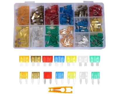 ПРЕДПАЗИТЕЛИ АВТОМОБИЛНИ СТАНДАРТ И МИНИ 220 БРОЯ В КУТИЯ С ЩИПКА КОМПЛЕКТ