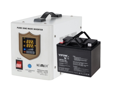 UPS ИНВЕРТОР KEMOT РЕЗЕРВНО ЗАХРАНВАНЕ 300W ЧИСТА СИНУСОИДА КОМПЛЕКТ С ТЯГОВА БАТЕРИЯ 33AH