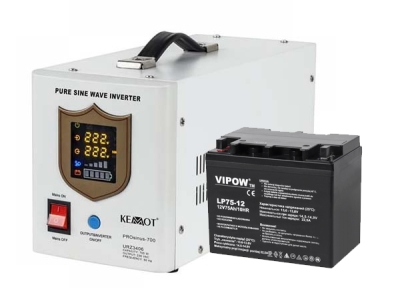 UPS ИНВЕРТОР KEMOT РЕЗЕРВНО ЗАХРАНВАНЕ 700W ЧИСТА СИНУСОИДА КОМПЛЕКТ С ТЯГОВА БАТЕРИЯ 75AH