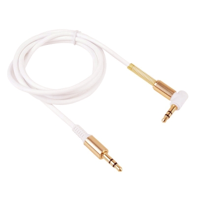 КАБЕЛ 3.5М/3.5М 0.5М Г ОБРАЗНА БУКСА HIFI БЯЛ AUX