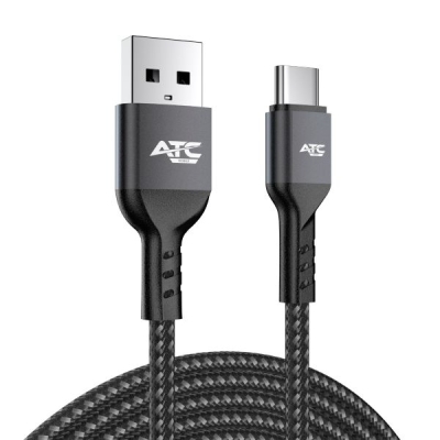 КАБЕЛ USB-C/USB 3A 480 MB/S 1 МЕТЪР ЧЕРЕН С ОПЛЕТКА ATC