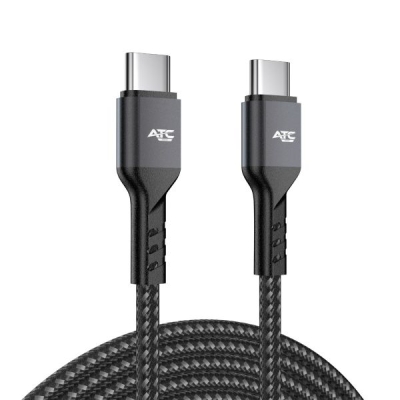 КАБЕЛ USB-C/USB-C 60W 480 MB/S 1 МЕТЪР ЧЕРЕН С ОПЛЕТКА ATC
