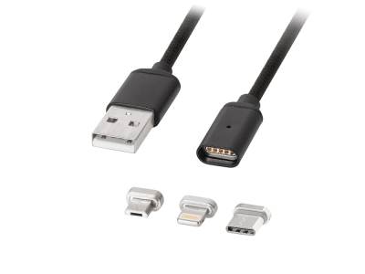 КАБЕЛ USB-C/USB-MICRO/LIGHTNING IPHON/USB МАГНИТЕН 1 M