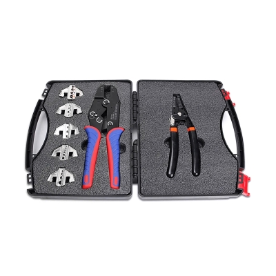 КЛЕЩИ КОМПЛЕКТ С ЧЕЛЮСТИ ЗА КЕРБОВАНЕ КРИМПВАНЕ НА КАБЕЛНИ ОБУВКИ НАКРАЙНИЦИ КОНЕКТОРИ