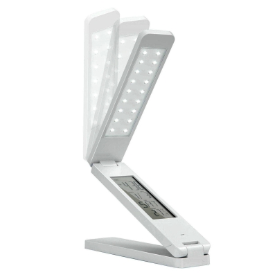 ЛАМПА НАСТОЛНА СВЕТОДИОДНА С ЧАСОВНИК И ТЕРМОМЕТЪР СГЪВАЕМА