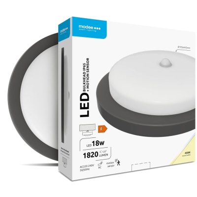LED панел за открит монтаж 18W кръг със сензор за движение черен MODEE