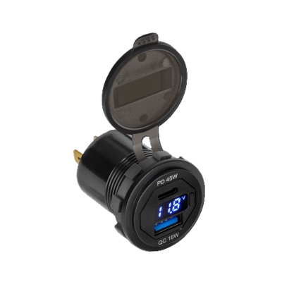 МОДУЛ ЗАРЯДНО ЗА АВТОМОБИЛ+ВОЛТМЕТЪР USB/USB-C 12-24V/5V 9V 12V 63W QC PD С БЪРЗО ЗАРЕЖДАНЕ