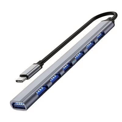 ПРЕХОД ХЪБ USB-C М/7XUSB Ж 3.0 С КАБЕЛ OTG