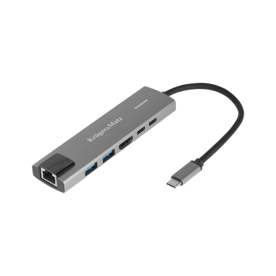 ПРЕХОД USB-C М/2XUSB Ж HDMI Ж 2XUSB-C Ж RJ45 LAN С КАБЕЛ OTG KRÜGER&MATZ