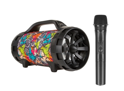 ПРЕНОСИМА РАДИО ТОНКОЛОНА С BLUETOOTH И МИКРОФОН КАРАОКЕ FM USB SD MP3 REBEL