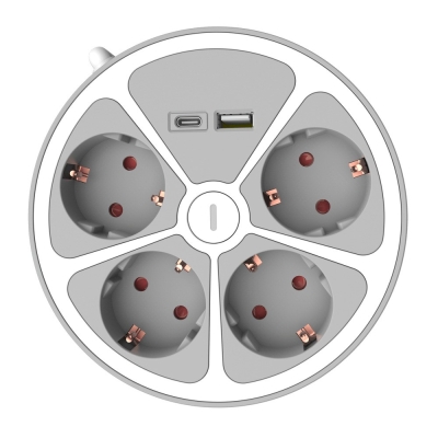 РАЗКЛОНИТЕЛ С КЛЮЧ 4 ГНЕЗДА 1.4 МЕТРА КАБЕЛ + ЗАРЯДНО С 1XUSB-A 1XUSB-C TECHNIK