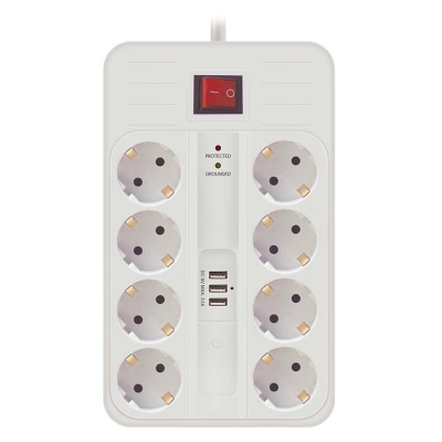 РАЗКЛОНИТЕЛ С КЛЮЧ-8 ГНЕЗДА СЪС ЗАЩИТА + ЗАРЯДНО С 3XUSB-A 1.5 МЕТРА КАБЕЛ TECHNIK