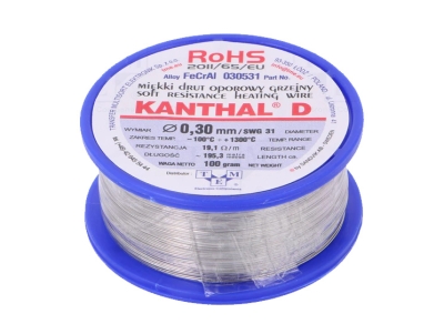 СЪПРОТИВИТЕЛЕН ПРОВОДНИК KANTHAL-D 0.30 ММ/100 ГР