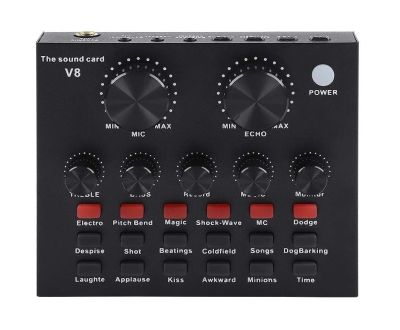 СМЕСИТЕЛ МИКСЕР С ЦИФРОВА АУДИО КАРТА ЗА КОМПЮТЪР ТЕЛЕФОН V8 USB С БАТЕРИЯ