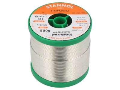 ТИНОЛ 0.5КГ/1MM STANNOL БЕЗОЛОВЕН SN99.3CU0.7
