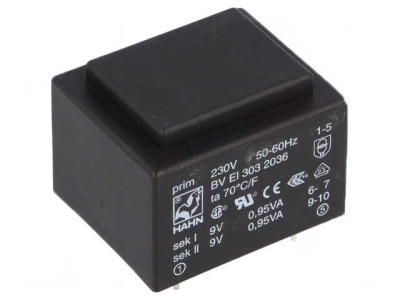 ТРАНСФОРМАТОР 2X9V 0.95V/A HAHN