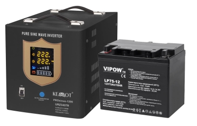 UPS ИНВЕРТОР KEMOT РЕЗЕРВНО ЗАХРАНВАНЕ 1200W ЧИСТА СИНУСОИДА КОМПЛЕКТ С ТЯГОВА БАТЕРИЯ 75AH