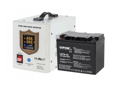 UPS ИНВЕРТОР KEMOT РЕЗЕРВНО ЗАХРАНВАНЕ 500W ЧИСТА СИНУСОИДА КОМПЛЕКТ С ТЯГОВА БАТЕРИЯ 75AH