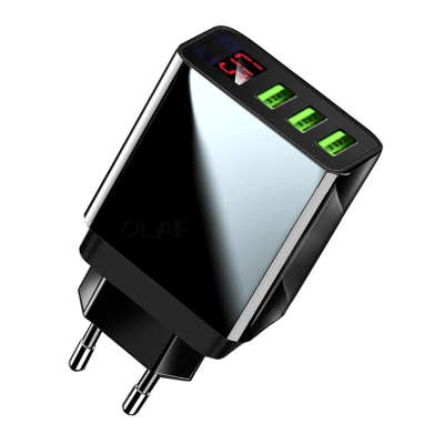 ЗАРЯДНО ЗА ТЕЛЕФОН 3 X USB 220V 3.1A БЪРЗО С ЦИФРОВ ВОЛТ/АМПЕР МЕТЪР