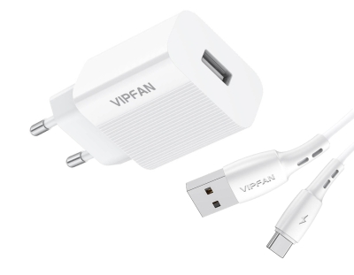 Зарядно за телефон USB, 2.4A + кабел USB-C 220V