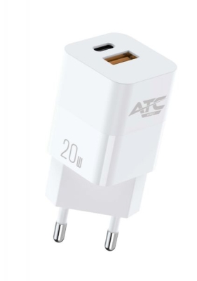 Зарядно за телефон USB-C+USB-A QC PD бързо 20W ATC