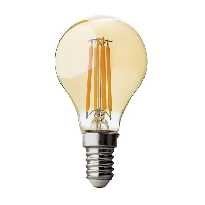 LED димиращ filament топка, 4W, 2500К, E14, 360, 220V-240V AC, Амбър