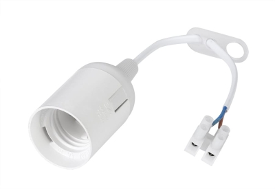 Пластмасова фасунга с 20 см кабел,E27, Гладка, Бяла, 50 броя в пакет