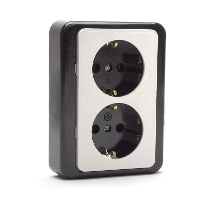 Контакт Двоен Приста НК, 16А, 250V, Скрит монтаж, ЧерноБял