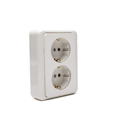 Контакт Двоен Приста НК, 16А, 250V, Скрит монтаж, Бял