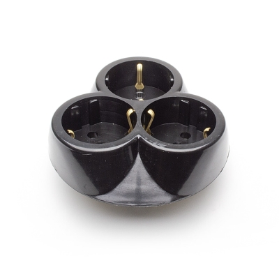 Троен контакт, 16А, 230V, Скрит монтаж, Черен