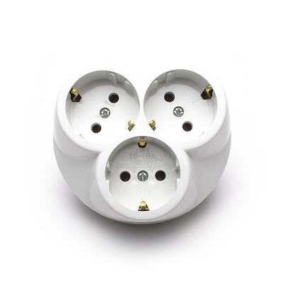 Троен контакт, 16А, 230V, Скрит монтаж, Бял