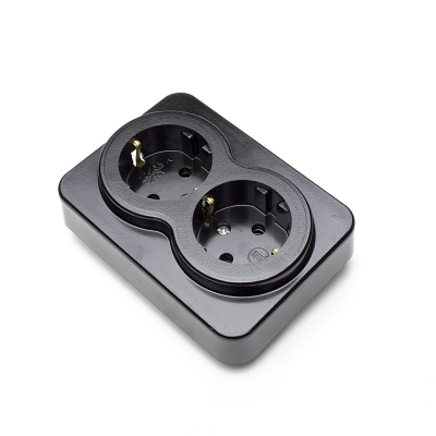 Двоен контакт за скрит монтаж 01, 16А, 230V, Черен