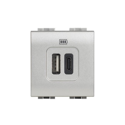 Розетка 2xUSB за зареждане тип AC 3A 15W 2 мод. цвят Алуминий LL Bticino