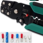 КЛЕЩИ ЗА КЕРБОВАНЕ КРИМПВАНЕ НА КАБЕЛНИ ОБУВКИ ГОЛИ И ИЗОЛИРАНИ С ФУНКЦИЯ ЗА РЯЗАНЕ И ЗАЧИСТВАНЕ