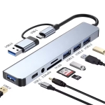 ПРЕХОД ХЪБ USB-C М/3XUSB Ж 2.0 1XUSB Ж 3.0 USB-C Ж 3.0 TF/SD СЛОТОВЕ OTG АУДИО КАРТА С 3.5 ЖАК + USB-C Ж/USB M 3.0