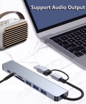 ПРЕХОД ХЪБ USB-C М/3XUSB Ж 2.0 1XUSB Ж 3.0 USB-C Ж 3.0 TF/SD СЛОТОВЕ OTG АУДИО КАРТА С 3.5 ЖАК + USB-C Ж/USB M 3.0