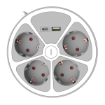 РАЗКЛОНИТЕЛ С КЛЮЧ 4 ГНЕЗДА 1.4 МЕТРА КАБЕЛ + ЗАРЯДНО С 1XUSB-A 1XUSB-C TECHNIK